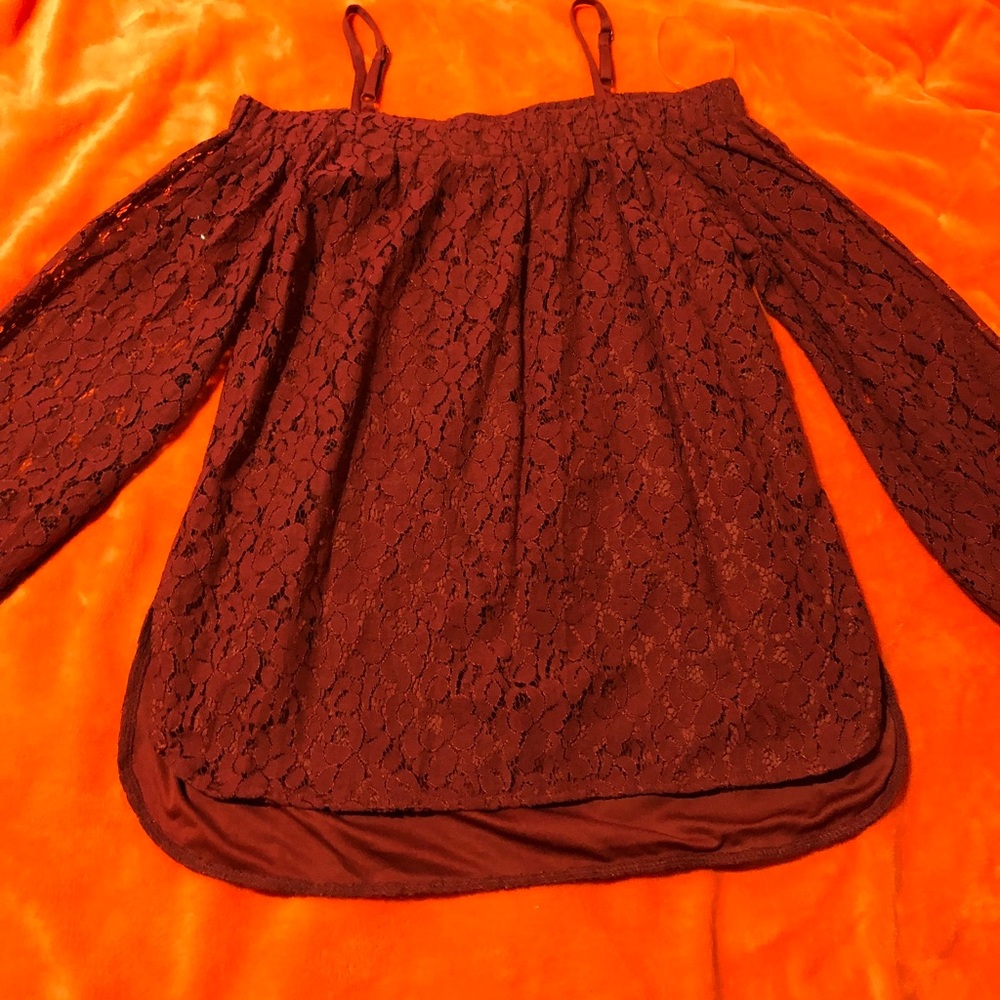 Off the shoulder maroon blouse